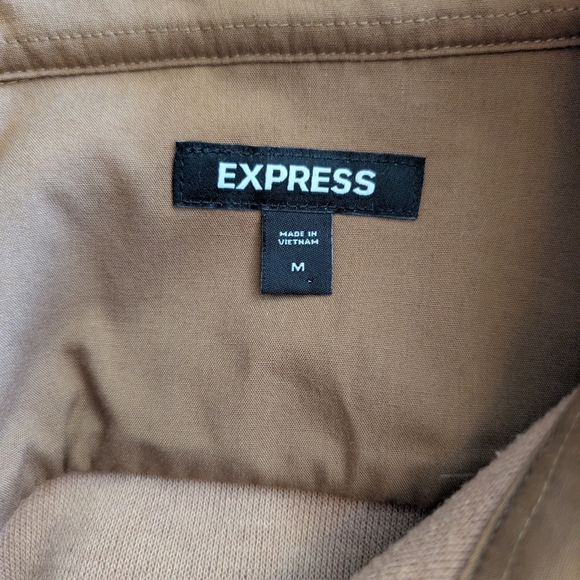 Express Womens Medium Button Down Jacket Shirt Brown Neutral Basic Outdoor - Picture 6 of 7